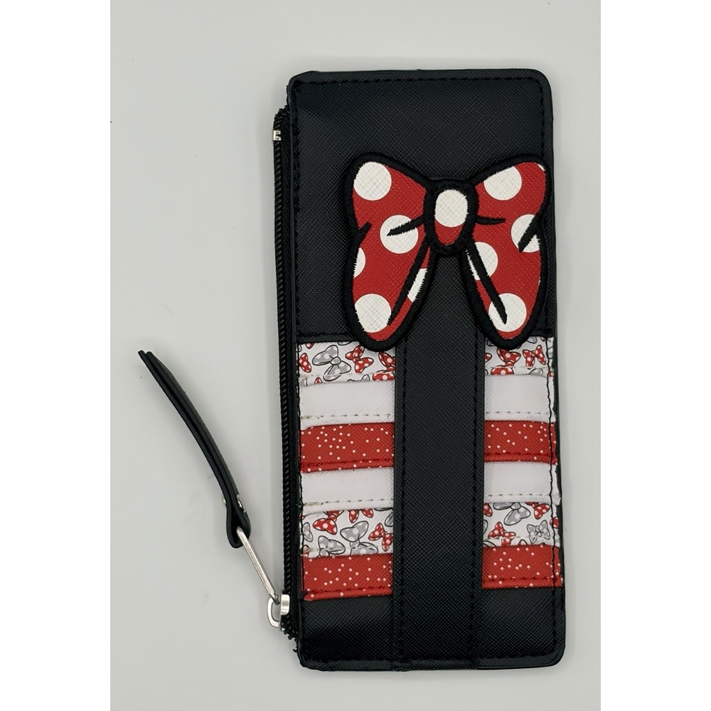 Disney Parks Minnie Mouse Wallet Womens Black Red Bow Zip Phone Wristlet ID